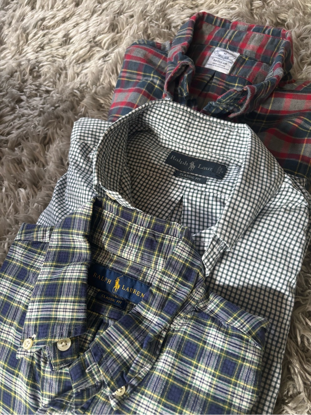 Set of 3, men’s plaid long sleeve button down, medium cotton